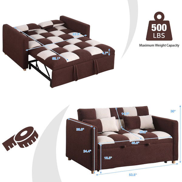 English Elm 3 Adjustable Backrest Sleeper Sofa Bed with Pull-Out Chaise and Convertible Futon for Small Spaces Brown+Beige W1420111779