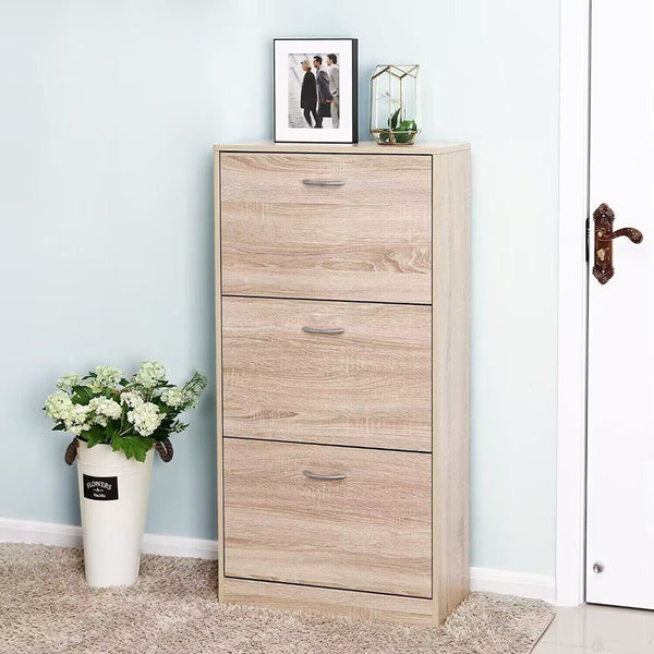English Elm 3-drawer Flip Front Shoe Cabinet Slim Entryway Organizer with Six Compartments W40981154