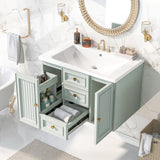 Green Bathroom Vanity with Wall-Mounted Ceramic Sink - 30 Inch