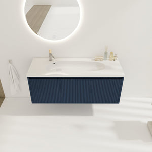 English Elm 48" Floating Bathroom Vanity with Drop-Shaped Resin Sink, Wavy Panel Doors, Soft-Close Hinges, Durable Melamine Finish W999S00094