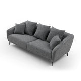 English Elm 3 Seater Sofa Couch, Modern Fabric Upholstered Sofa With Three Cushions, 2 Pillows, Dark Grey