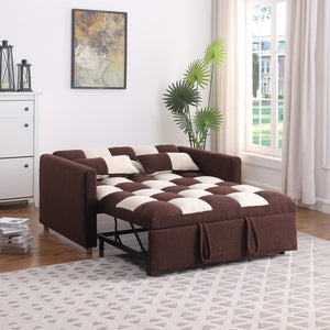 English Elm 3 Adjustable Backrest Sleeper Sofa Bed with Pull-Out Chaise and Convertible Futon for Small Spaces Brown+Beige W1420111779