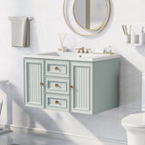 English Elm 30" Wall Mounted Bathroom Vanity With Sink Combo, Functional Drawer, Solid Wood & Mdf Board & Ceramic, Green