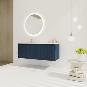 English Elm 48" Floating Bathroom Vanity with Drop-Shaped Resin Sink, Wavy Panel Doors, Soft-Close Hinges, Durable Melamine Finish W999S00094