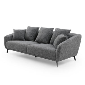 English Elm 3 Seater Sofa Couch, Modern Fabric Upholstered Sofa With Three Cushions, 2 Pillows, Dark Grey