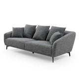 Modern 3-Seater Fabric Sofa Set, Dark Grey, Metal Legs | 83.86 x 36.61 x 21.65