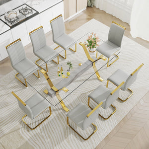 English Elm Dining Table - Modern Tempered Glass With Gold-Plated Metal Legs - Perfect For Home & Office Use! W1151S00353