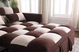 English Elm 3 Adjustable Backrest Sleeper Sofa Bed with Pull-Out Chaise and Convertible Futon for Small Spaces Brown+Beige W1420111779