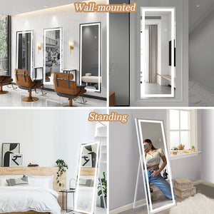 English Elm 65" LED Lighted Full-Length Mirror with Crystal Frame, Shatterproof HD Glass, Modern Standing Elegance W1340119589