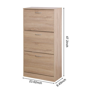 English Elm 3-drawer Flip Front Shoe Cabinet Slim Entryway Organizer with Six Compartments W40981154