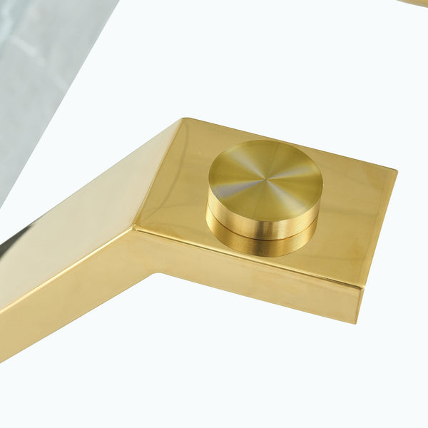 English Elm 1 Modern Rectangular Glass Dining Table Set With 8 Black Pu Chairs & Gold-Plated Legs – Stylish Comfort W1151S00455