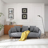 English Elm 3 Seater Sofa Couch, Modern Fabric Upholstered Sofa With Three Cushions, 2 Pillows, Dark Grey