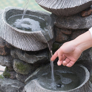 English Elm 19x15x31.5" Four Tier Polyresin Rock Cascading Fountain with Led for Patio Garden W2078124491