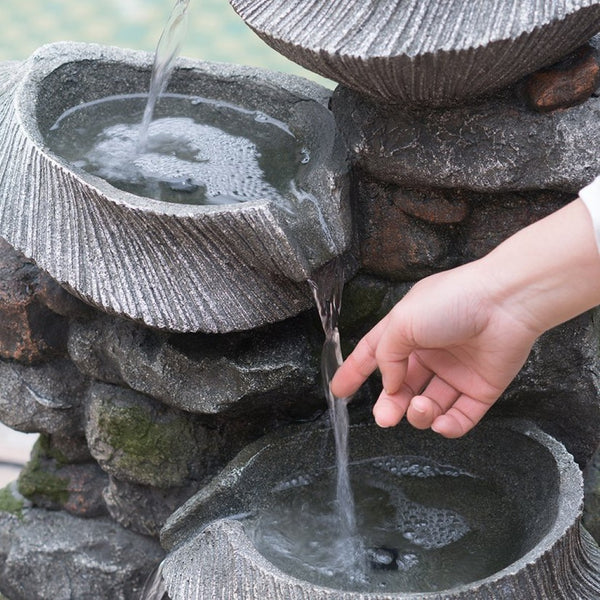English Elm 19x15x31.5" Four Tier Polyresin Rock Cascading Fountain with Led for Patio Garden W2078124491