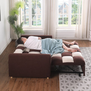 English Elm 3 Adjustable Backrest Sleeper Sofa Bed with Pull-Out Chaise and Convertible Futon for Small Spaces Brown+Beige W1420111779