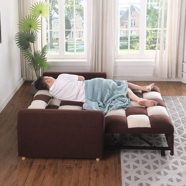 English Elm 3 Adjustable Backrest Sleeper Sofa Bed with Pull-Out Chaise and Convertible Futon for Small Spaces Brown+Beige W1420111779