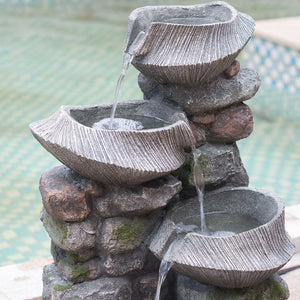 English Elm 19x15x31.5" Four Tier Polyresin Rock Cascading Fountain with Led for Patio Garden W2078124491
