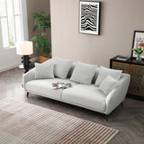 English Elm Modern Fabric Upholstered Sofa With Three Cushions, 2 Pillows, Light Grey