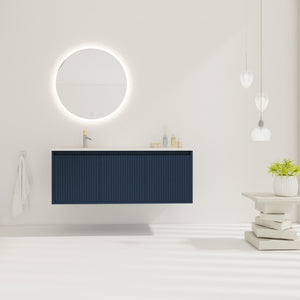 English Elm 48" Floating Bathroom Vanity with Drop-Shaped Resin Sink, Wavy Panel Doors, Soft-Close Hinges, Durable Melamine Finish W999S00094