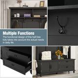 English Elm Modern Style Hall Tree With Storage Cabinet and 2 Large Drawers, Widen Mudroom Bench With 5 Coat Hooks, Black