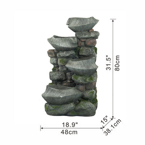 English Elm 19x15x31.5" Four Tier Polyresin Rock Cascading Fountain with Led for Patio Garden W2078124491