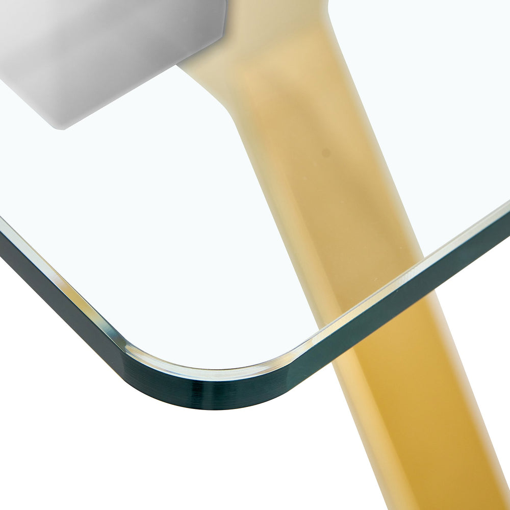 English Elm Dining Table - Modern Tempered Glass With Gold-Plated Metal Legs - Perfect For Home & Office Use! W1151S00353