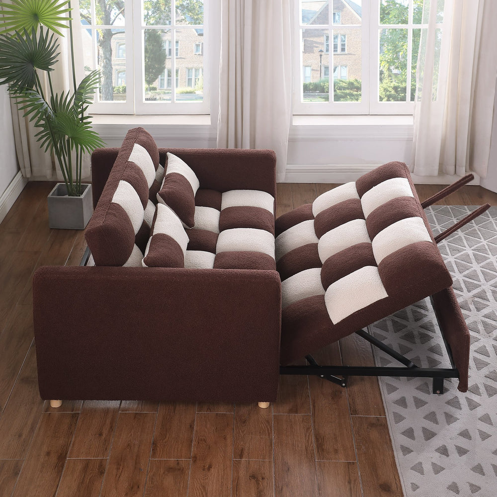 English Elm 3 Adjustable Backrest Sleeper Sofa Bed with Pull-Out Chaise and Convertible Futon for Small Spaces Brown+Beige W1420111779