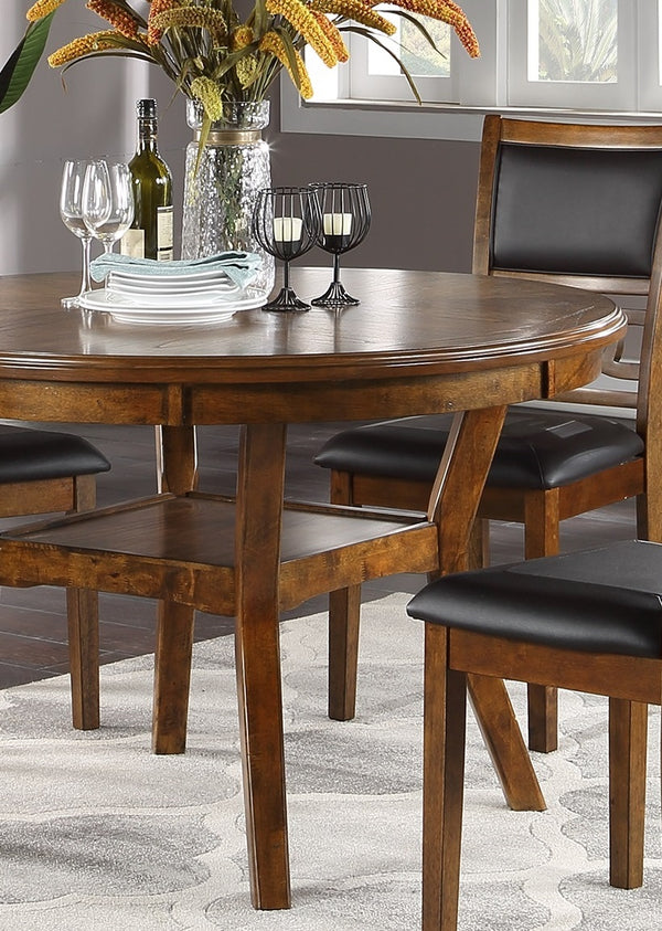 English Elm Dining Round Table 47" Diameter Contemporary Rubberwood MDF Veneer Knot Design with Shelf Accent Walnut 49.2 L x 49.2 W x 6.1 H B01156001