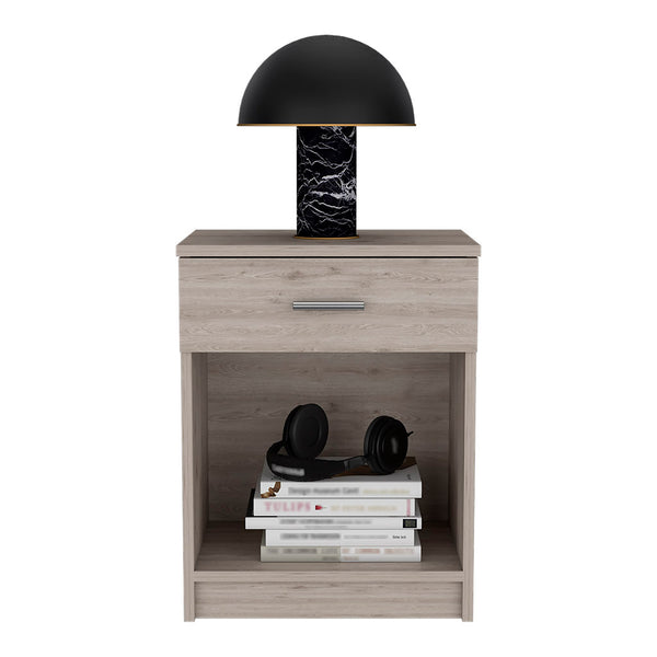 English Elm Nightstand Coco: Modern Light Gray Compact Design With Drawer & Open Shelf For Stylish Storage Solutions B092122890