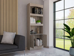 English Elm Bookcase Denver 70.8" Tall Light Gray Particle Board with Metal Hardware, Framed Elegant Shelves B092122900