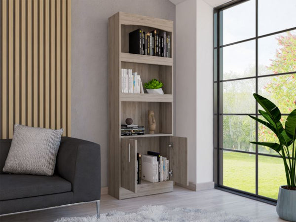 English Elm Bookcase Denver 70.8" Tall Light Gray Particle Board with Metal Hardware, Framed Elegant Shelves B092122900