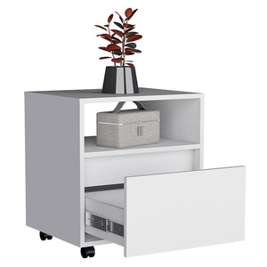 English Elm Nightstand Munyochi - Compact White Storage Solution With Drawer For Small Spaces & Modern Decor B092123114