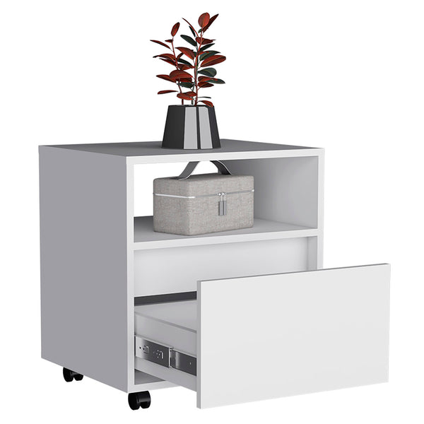 English Elm Nightstand Munyochi - Compact White Storage Solution With Drawer For Small Spaces & Modern Decor B092123114