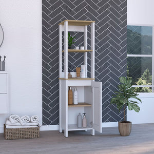 English Elm Linen Cabinet Jannes – Scandinavian-Style Storage With Open Shelves & Single Door In Light Oak/White Finish B092122959