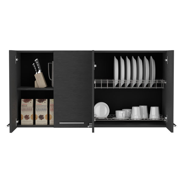 English Elm Kitchen Cabinet Durham Wall Mounted Four-Door in Black Wengue Finish, 47.2x23.6x13.1 cm, Durable Particleboard Storage B092123064