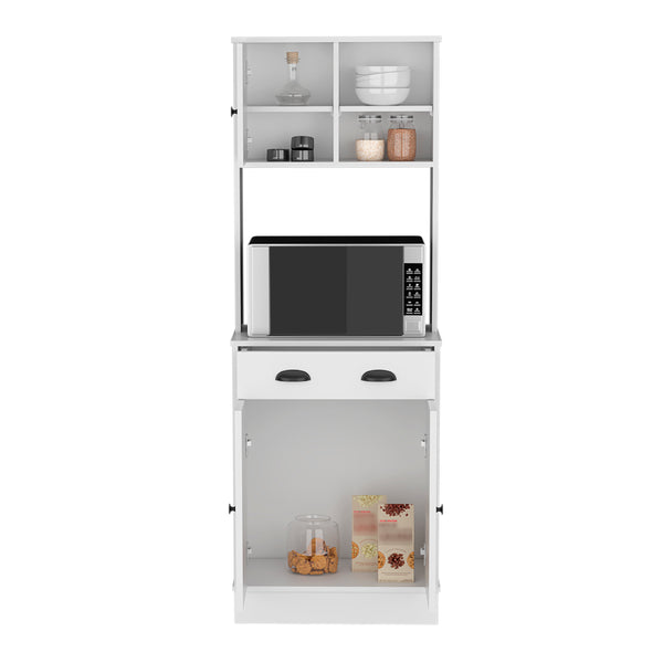 English Elm Microwave Storage Stand With 3 Doors, Drawer & Modern White Finish For Clutter-Free Kitchens B092123135