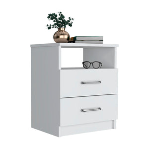 English Elm Nightstand Olienza, Two Drawers, One Shelf, White Finish