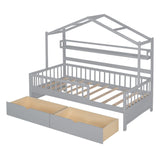 Hearth and Haven Wooden Twin Size House Bed with 2 Drawers, Kids Bed with Storage Shelf WF308872AAE WF308872AAE