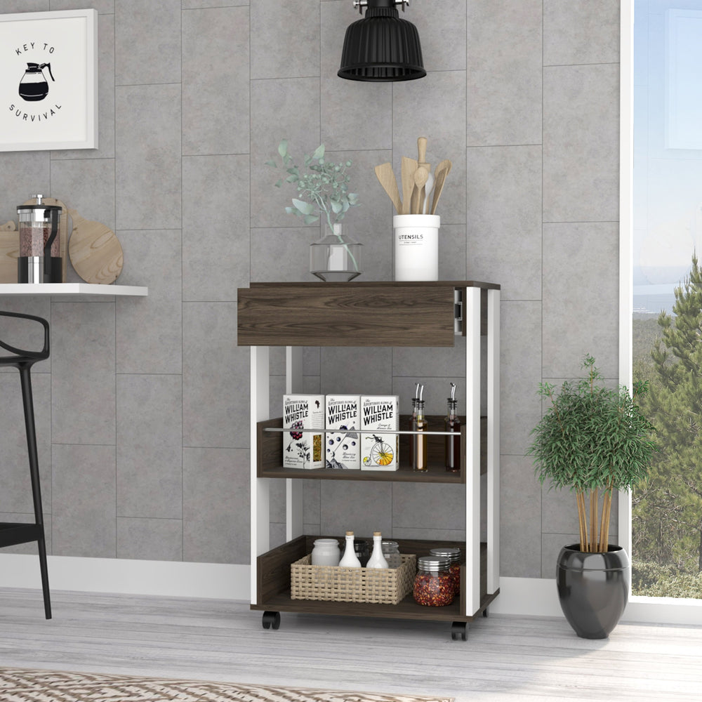 English Elm Kitchen Cart Totti with Microwave Shelf, Rolling Double-Door Storage Cabinet and Spacious Countertop White+Walnut B092122893