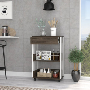 English Elm Kitchen Cart Totti with Microwave Shelf, Rolling Double-Door Storage Cabinet and Spacious Countertop White+Walnut B092122893