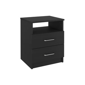 English Elm Nightstand Olivenza - Modern Two-Drawer Design With Open Shelf In Elegant Black Wengue Finish B092122819
