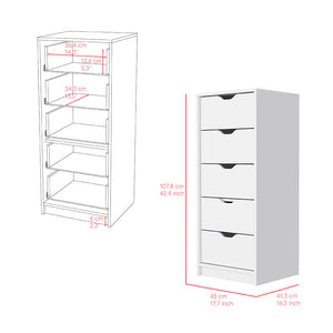 English Elm Dresser Kamran - Slim Five-Drawer Storage Solution In Crisp White Finish For Modern Spaces B092122837