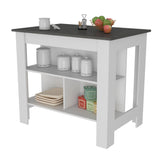 English Elm Kitchen Island Dozza, Three Shelves, White / Onyx Finish