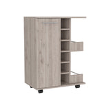 English Elm Bar Cart Wells, Four Casters, Light Gray Finish