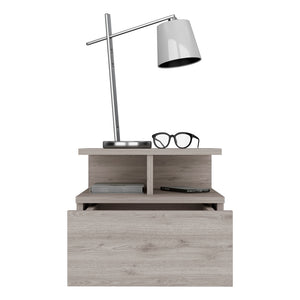 English Elm Floating Nightstand Flopini wall-mounted bedside table with drawer, space-saving shelf, durable design Light Gray B092123165
