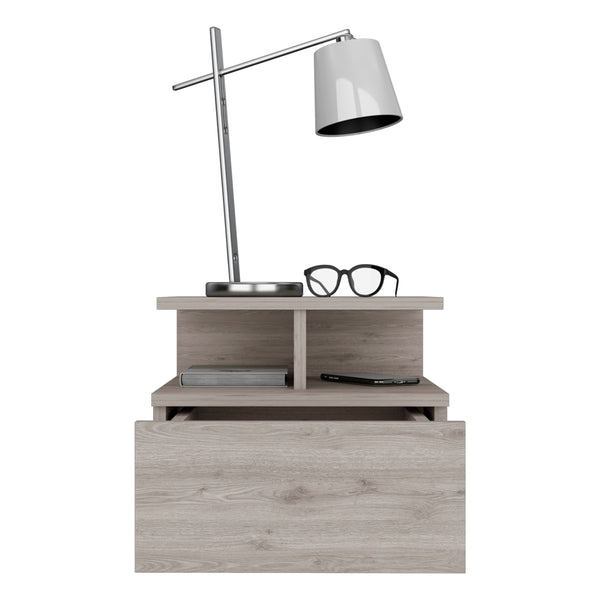 English Elm Floating Nightstand Flopini wall-mounted bedside table with drawer, space-saving shelf, durable design Light Gray B092123165
