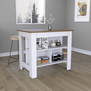 English Elm Kitchen Island Dozza - Stylish Two-Tone Design With Three Storage Shelves For Modern Functionality B092122904