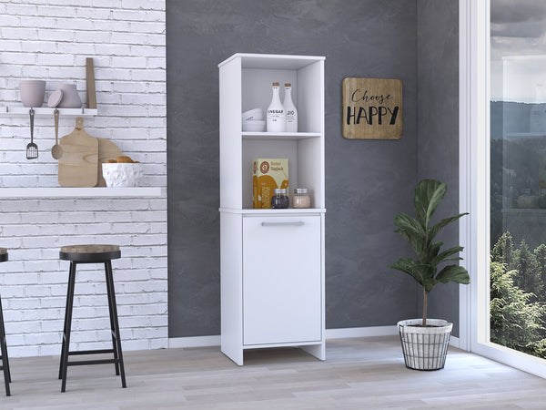 English Elm Kitchen Pantry Cabinet - Stylish Single Door With Open Shelves, Soft-Close Hinges, White Finish B092122927