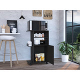 English Elm Kitchen Cart Kryot, Single Door Cabinet, Four Casters, Black Wengue Finish