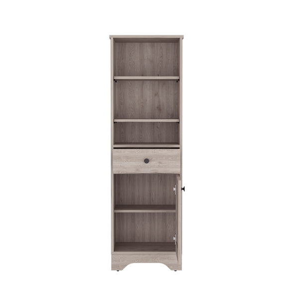 English Elm Linen Cabinet Light Gray - Stylish Compact Storage With Drawer, Open Shelves & Hidden Cabinet Space B092122878